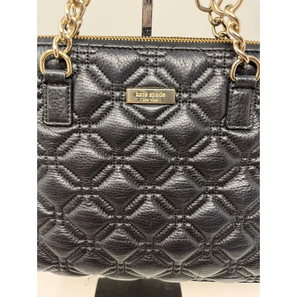 Kate Spade Satchel Black Quilted Leather Shoulder Bag Designer Chic Luxury